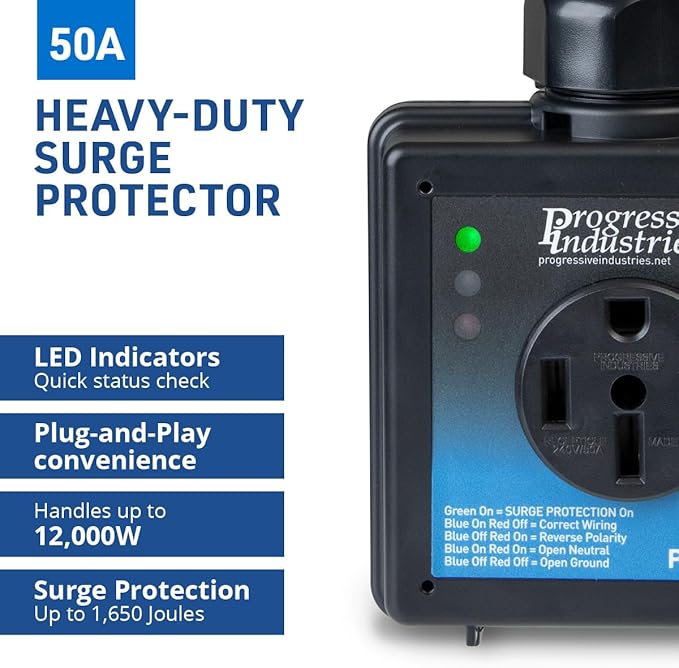 Progressive Industries SSP-50X Portable RV Smart Surge Protector, Black, 50 Amp