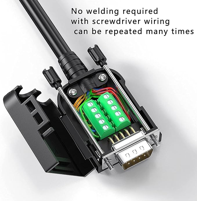 2PCS DB9 Breakout Connector DB-9 Male adapters，9 PIN RS232 RS485 Adapter to Wiring Terminal,No Soldering Needed DB9 Serial connectors with Bolts Nuts Tail Pipes and Screwdriver, Easy to use