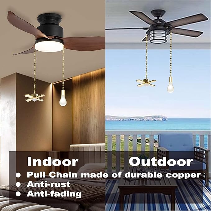 Ceiling Fan Pull Chain Ornaments Extension Chains with Decorative Light Bulb and Cord 13.6 Inches Fan Pull Chain Set For Ceiling Light Lamp Chain (Gold)