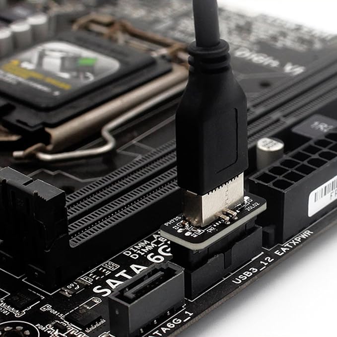 USB 3.0 19-Pin to Type-E Motherboard Header Adapter, Internal Connector for PC Mainboard, Black