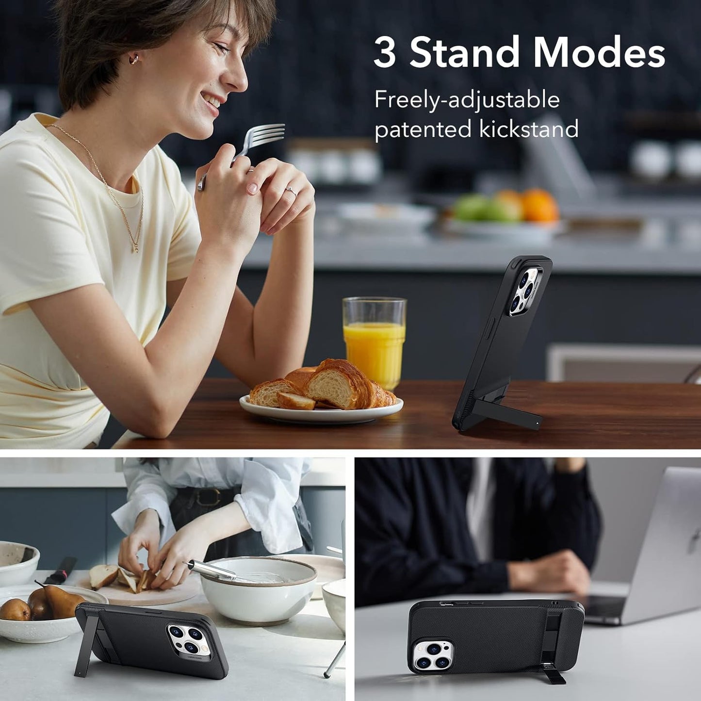 ESR iPhone 14 Pro Case, Black, 3 Stand Modes, Military-Grade Drop Protection, Slim Back Cover with Stand