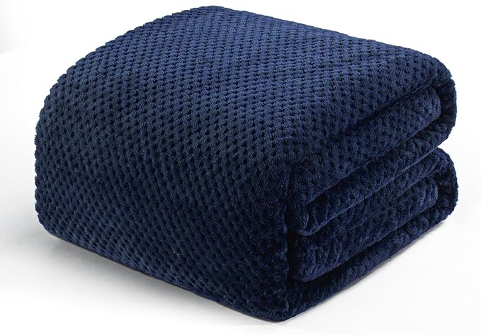 Exclusivo Mezcla Fleece Bed Blanket Queen Size, Super Soft and Warm Blankets for Couch, Sofa and Bed Waffle Textured, Cozy, Fuzzy and Lightweight (Navy Blue, 90x90 Inches)