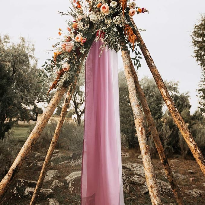NICETOWN Decorative Wedding Arch Draping Window Scarf Curtains, Romantic Mauve Ombre Voile Sheer Soft Window Scarf Valances for Outdoor/Indoor Big Events, Set of 2, W60 x L216