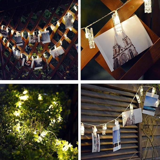 Dopheuor LED Photo Clip Copper String Lights Starry Fairy Warm White Lights Battery Powered for Hang Pictures Cards Bedroom Wall Decorations Christmas Patio Halloween Thanksgiving Wedding Party Décor