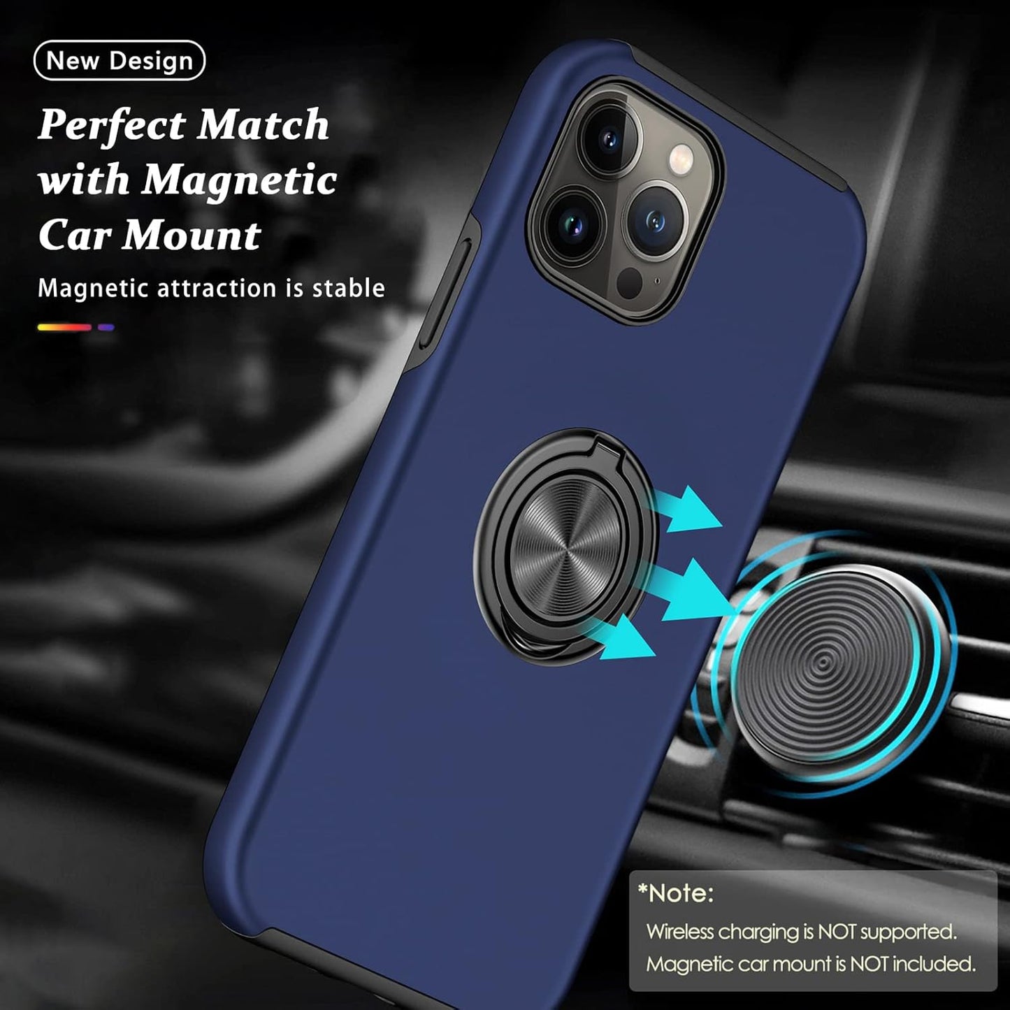 PELEPUES Shockproof Case for iPhone 13 Pro Max, Embedded Finger Ring Military Grade Phone Case Cover with Kickstand