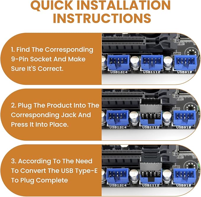 USB 2.0 to USB 3.2 Gen 1 Header Adapter, Internal 9 Pin Female to 3.1 Type-E (A-Key) Female for Front Panel Connector Motherboard (1 Pack)