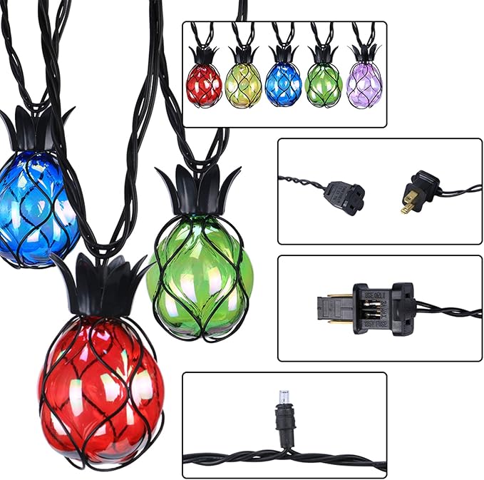 Vigdur Pineapple String Lights - Outdoor Patio Lights Plug in with 10 Pineapple Bulbs Connectable, Indoor String Light for Bedroom Bistro Tiki Decor(10FT
