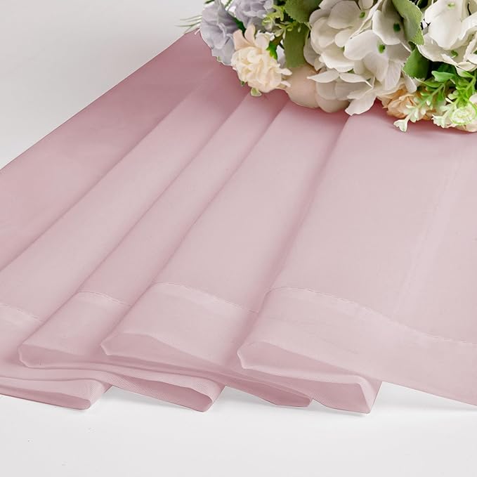 Chyhomenyc Blush Pink Sheer Curtains 30 inch Length 2 Panels, Light Filtering Voile Rod Pocket Short Window Curtians for Bathroom Living Room Farmhouse Small Windows, 42Wx30L inches