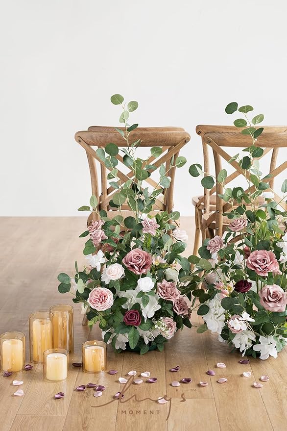 Ling's moment 41" Tall Free Standing Artificial Flowers Arrangements 2 pcs Wedding Arch Altar Stage Decorations Dusty Rose & Cream for Ceremony Reception Church Backdrop Outdoor Aisle Floral Party