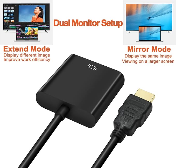 DTECH HDMI to VGA Adapter Cable for Computer Monitor PC TV 1080P HD Video (Male HDMI Input to VGA Output Female Connector)