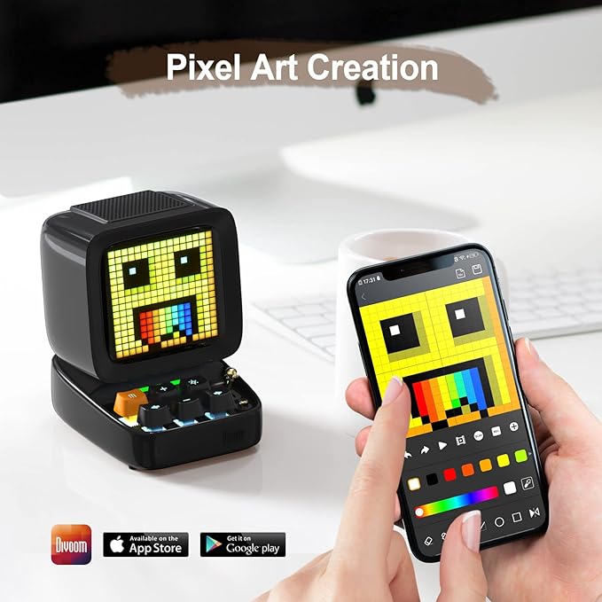 Divoom Ditoo Retro Pixel Art Game Bluetooth Speaker with 16X16 LED App Controlled Front Screen (Black)