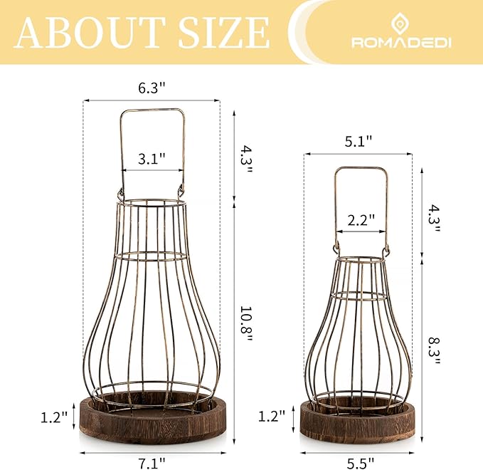 Romadedi Lantern Farmhouse Home Decor - Rustic Candle Holders Decorative Lanterns for Candle Living Room Kitchen Dining Coffee Table Fireplace Mantle Outdoor
