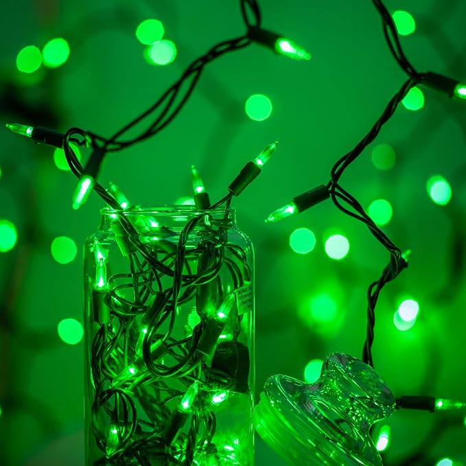 YULETIME 200 Count Green LED Christmas Lights, 66 Feet Green Wire UL Certified Commercial Grade Holiday String Light Set (Green)
