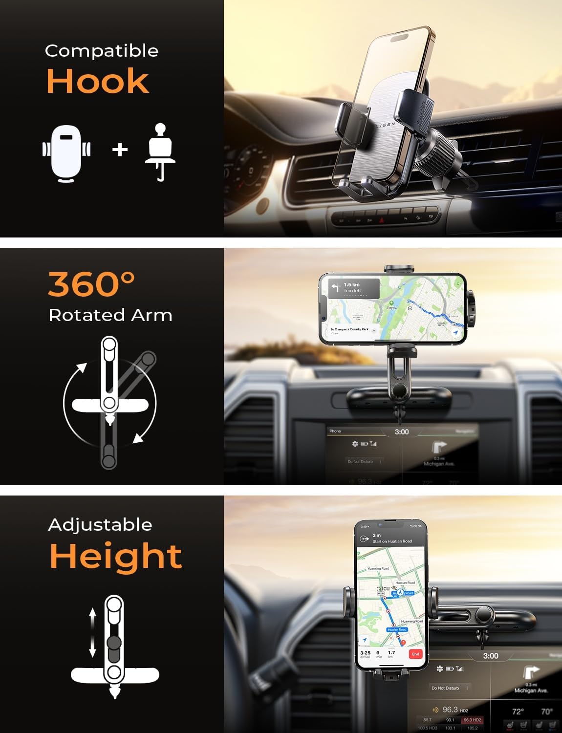 LISEN CD Slot Phone Mount for Car, Adjustable Ultra Sturdy Holder for iPhone 16 Pro Max Plus Accessories (Silver)