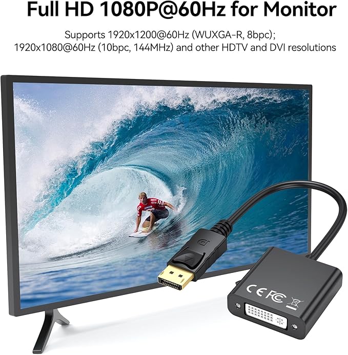 FEMORO DisplayPort to DVI Adapter Converter, Display Port DP to DVI-I Adapter Male to Female 1080P (Male to Female) Compatible with Computer, Desktop, Laptop, PC, Monitor, Projector, HDTV - Black