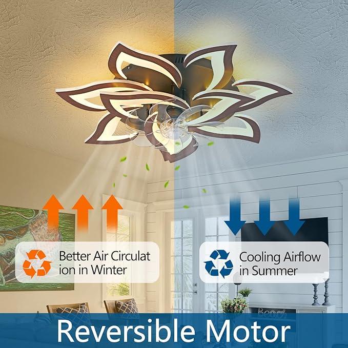 Modern Ceiling Fan with Lights Remote Control, 32" Wood Ceiling Fan with Light, 6 Speeds 3 Light Color Low Profile Flush Mount Ceiling Fan for Kitchen Bedroom