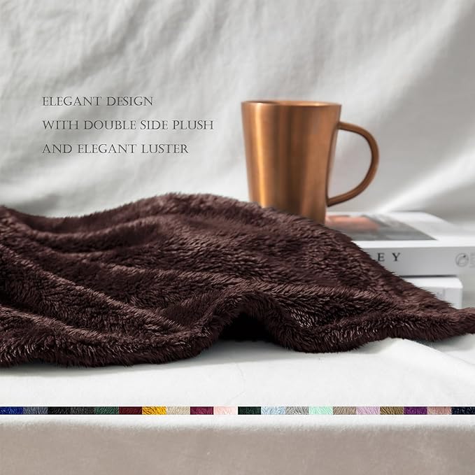 Exclusivo Mezcla Plush Fuzzy Fleece Bed Blanket Twin Size, Super Soft, Fluffy and Warm Blankets, Suitable for All Seasons (Coffee, 90x66 Inches)