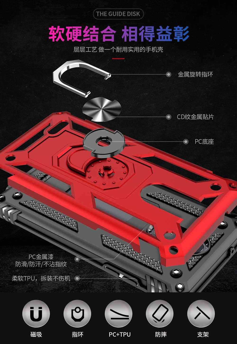LG K8 2018 Case, 360 Degree Rotating Ring Holder Kickstand Case for LG K Series K9 2018 / K8+ 2018 / LMX210CM Fortune 2