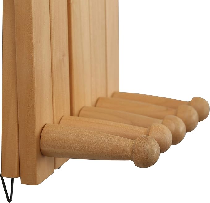 WEBI Accordion Wall Hanger,Expandable Wooden Coat Rack,Accordion Hat Rack for Wall for Hats,Caps,16 Peg Hooks,Natural,2 Packs