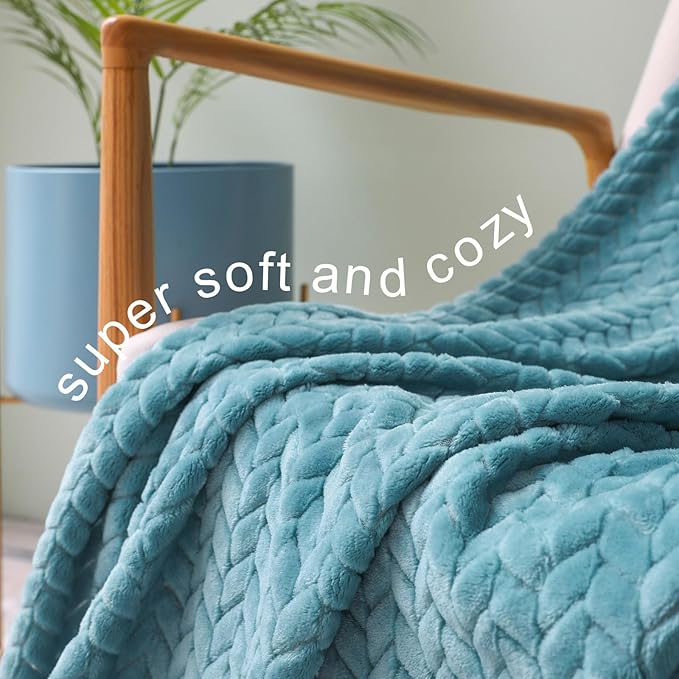Exclusivo Mezcla Fleece Throw Blanket for Couch, 50x70 Inches Soft Cozy Jacquard Flannel Blankets, Lightweight Fuzzy Plush Warm Throws for Winter, Slate Blue