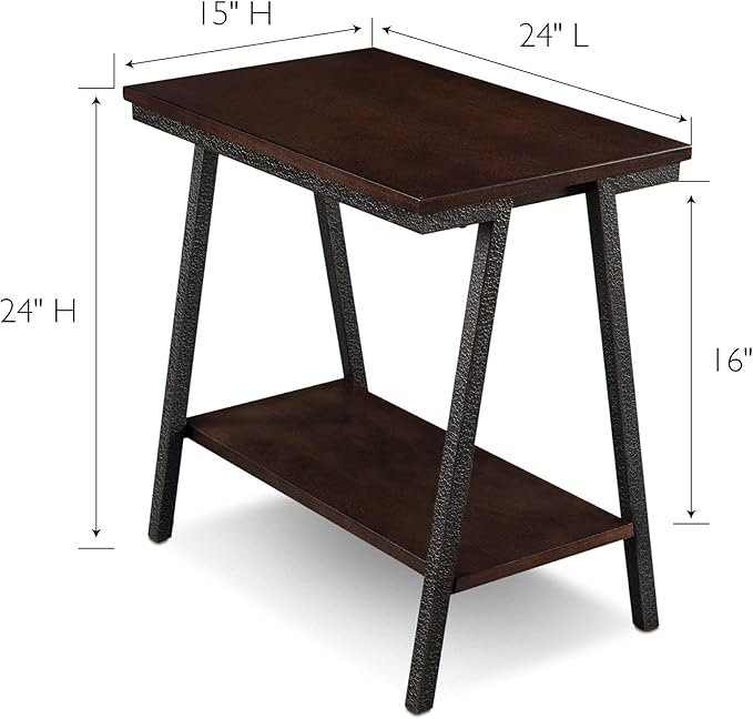 Leick Home 11405 Empiria Narrow Side Table with Shelf, Walnut and Foundry Bronze