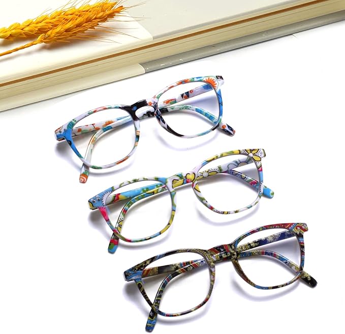 Henotin 3-Pack Blue Light Blocking Reading Glasses,Spring Hinge Computer Readers for Men Women,Anti UV Ray Filter Eyeglasses (readers for women, 1.5)