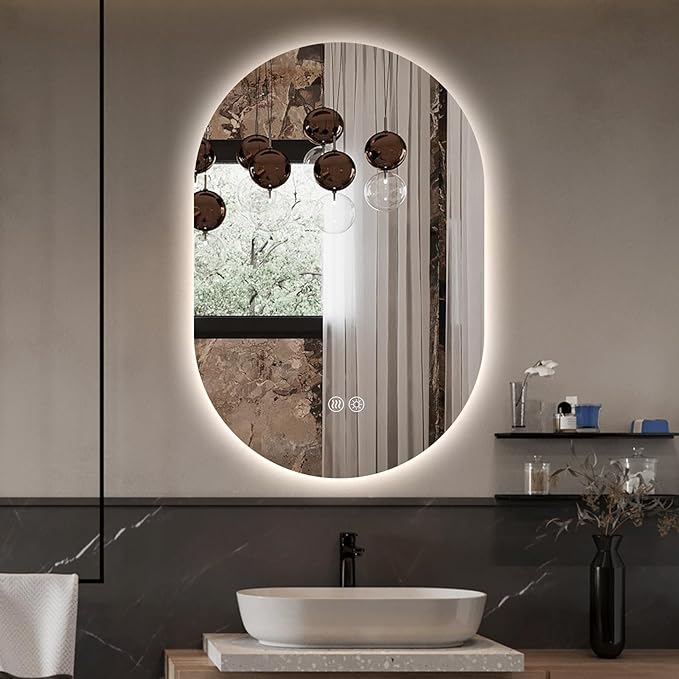 40" x 24" Oval LED Mirror for Bathroom, Backlit Vanity Mirror with Lights, Frameless Smart Wall Mirror, 3 Colors Stepless Dimmable, Anti-Fog, Shatterproof, Memory, CRI95+(Horizontal/Vertical)