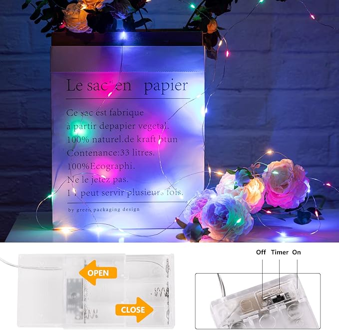 Minetom Fairy Lights Battery Operated, 5 Pack 7 FT 20 LED String Lights with Timer, Waterproof Silver Wire Fairy Lights for Bedroom Christmas Home Party Wedding Decorations, Multicolor