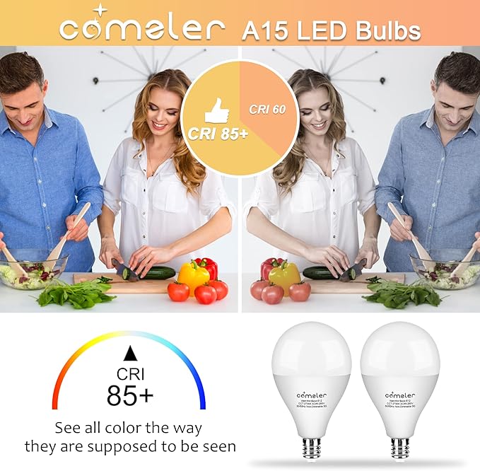 comzler Ceiling Fan Light Bulbs E12 Small Base, A15 LED Bulb 2700K Soft Warm White Candelabra LED Bulb 6W (60watt Equivalent), Chandelier Light Bulbs CRI85+ 600 Lumens No-Dimmable Pack of 8