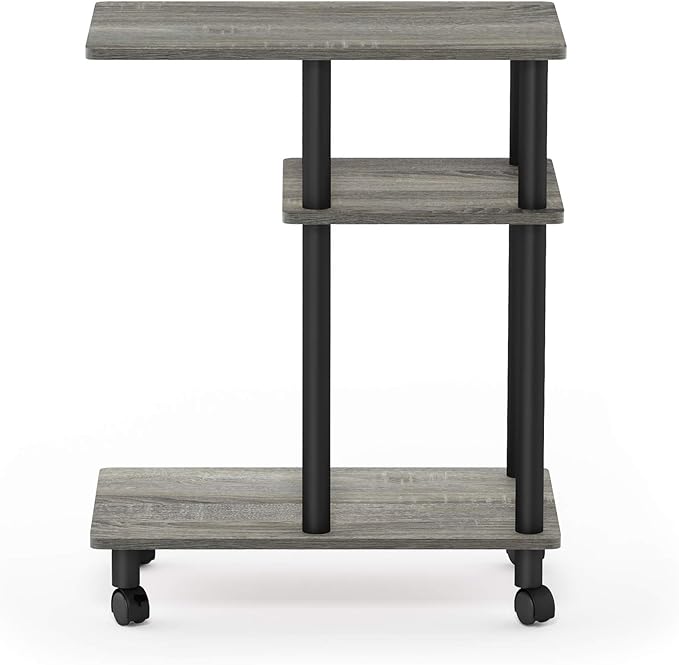 Furinno Turn-N-Tube C Shaped Side Table with Casters, French Oak Grey/Black