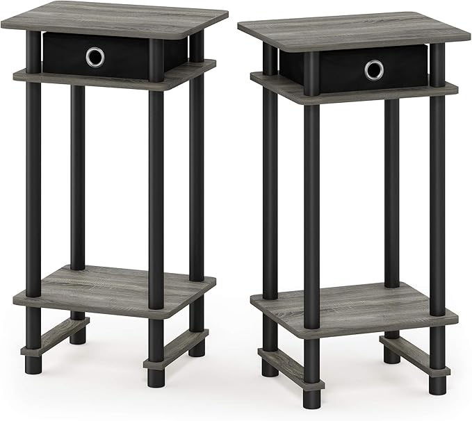 Furinno Turn-N-Tube Tall End Table, French Oak Grey/Black/Black