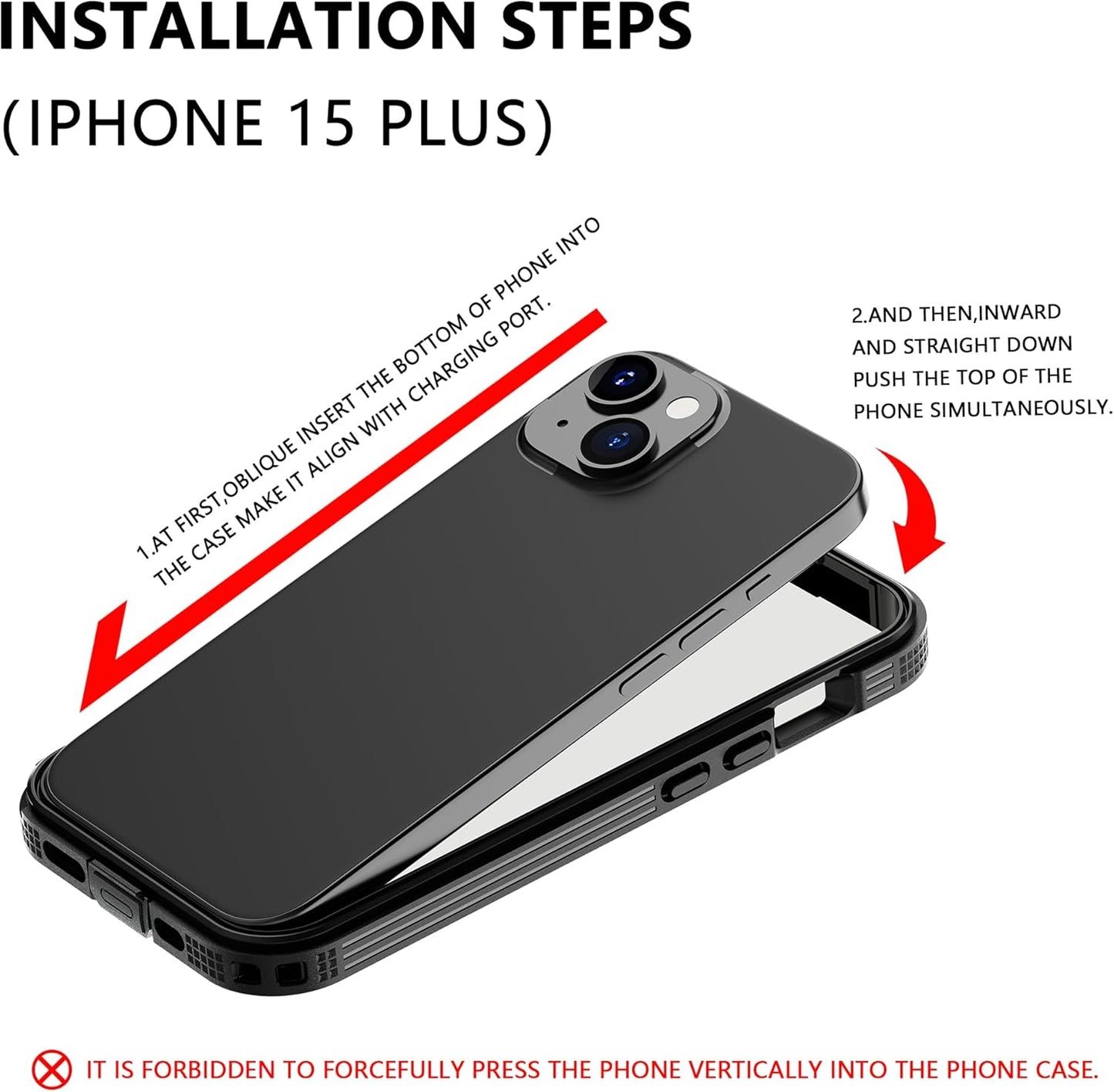 iPhone 15 Plus 5G Waterproof Case, Black, Hybrid Rugged, Shockproof, Magsafe Compatible, Full Body Protection, Lanyard,