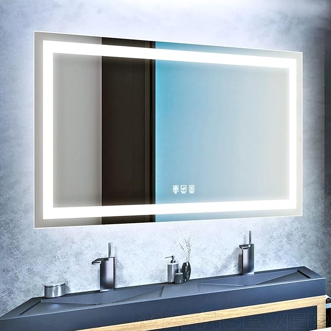 LED Bathroom Mirror 60"x 40",Front Lit and Backlit Bathroom Mirror with Lights,Stepless Dimmable,Anti-Fog, Shatter-Proof, Memory, 3 Colors Lighted Vanity Mirror (Horizontal/Vertical)