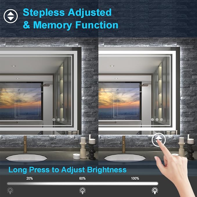24x32 Inch LED Mirrors for Bathroom, Threefold Brightness 2 Front Lights + 1 Back Lit Mirrors for Bathroom Wall Restroom with Anti-Fog, 3Colors Stepless Adjusted, Safer Tempered Glass, Memory Function