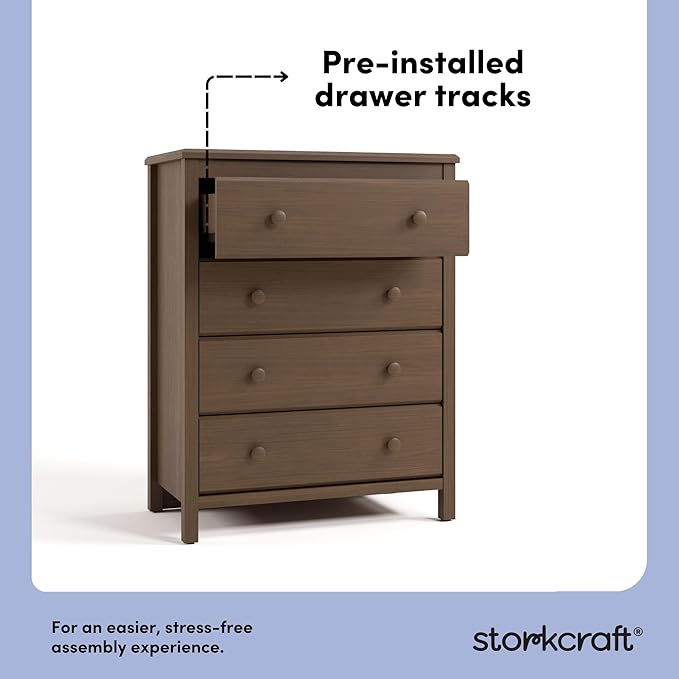 Storkcraft Alpine 4 Drawer Dresser (Hazelnut) – GREENGUARD Gold Certified, Kids Storage Organizer, Modern 4 Drawer Chest for Bedroom, Must-Have Nursery Storage