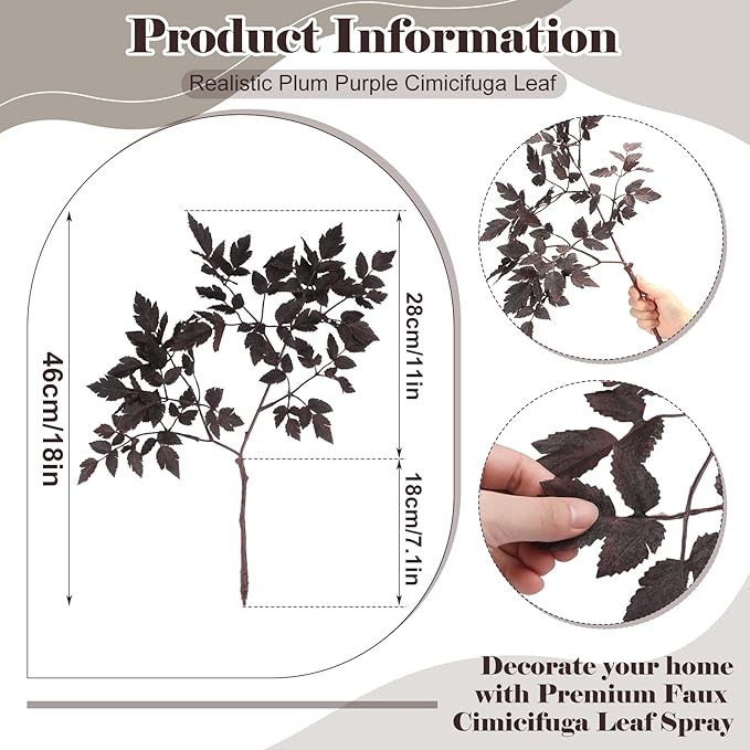 Lyrow 3 Pack Artificial Cimicifuga Plant Leaf Spray Faux Plum Cimicifuga Ramosa Leaf Branch Faux Fall Spray Silk Plants for Home Vase Wedding Garden Farmhouse Table Mantel Decor (18 Inches)