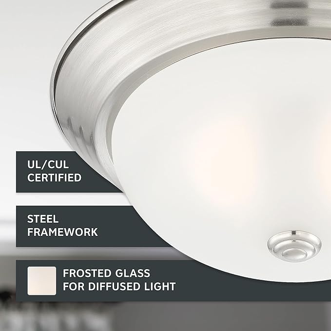 DESIGNERS FOUNTAIN Reedley 3-Lights Flush Mount Ceiling Light, 15 Inch Lighting Fixture for Kitchen, Bedroom, Bathroom, and Hallway, Satin Platinum with Etched Glass, 1257L-SP-W