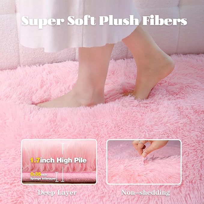 5x8 Area Rug for Living Room: Fluffy Shag Soft Washable Rugs Fuzzy Plush Indoor Carpet for Bedroom Nursery Playroom Dorm Kids Girls Boys Room (Pink, 5'x8')