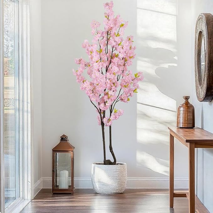 7.2ft Tall Pink Faux Cherry Blossom Tree for Home Decor, Likelike Artificial Silk Flower Cherry Branches Tree Indoor Outdoor, Sakura Tree Realistic Fake Flowering Plant for Living Room Wedding Office
