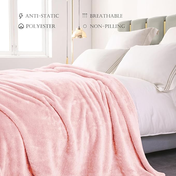 Exclusivo Mezcla Plush Fuzzy Fleece Bed Blanket Queen Size, Super Soft, Fluffy and Warm Blankets，Suitable for All Seasons (Light Pink, 90x90 Inches)