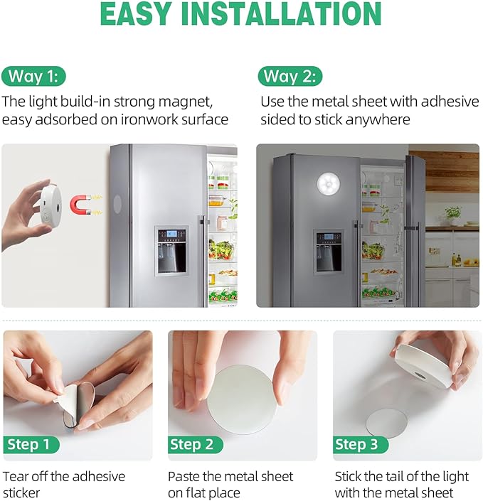 LED Closet Motion Sensor Step Lights, USB Rechargeable Battery Operated Puck Lights, Dimmable Under Cabinet Lighting for Counter,Kitchen,Stairs(3 Pack)