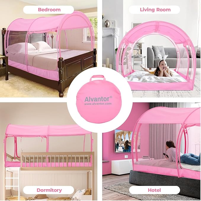 Alvantor Full Size Canopy Bed Tent Mesh Full Mosquito Net for Beds Privacy Tent Slumberpod Blackout Indoor Tents for Beds Sleeping Pop Up Tents (Mattress Not Included)
