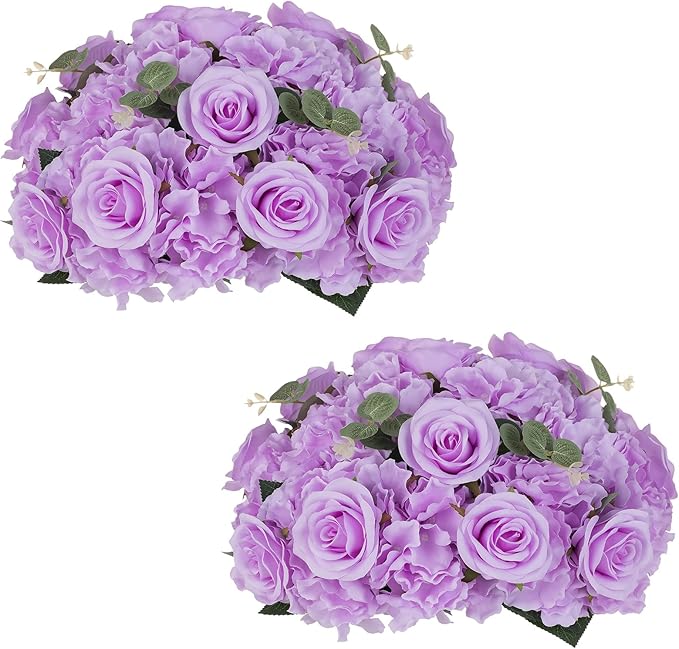 NUPTIO Flower Balls Flowers for Centerpieces: 2 Pcs 15.7 inch Diam Light Purple Artificial Rose Fake Flower Ball Arrangement Bouquet Wedding Centerpieces for Tables Wedding Centerpiece Decorations