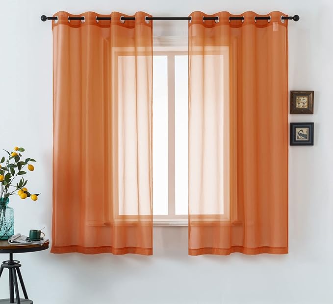 DUALIFE Rust Curtains 72 Inch Length for Living Room 2 Panels Grommet Solid Color Burnt Orange Window Sheer Curtain Panels for Bedroom 52x72 Inches Long Terracotta