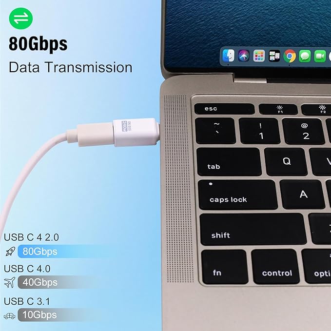 Danfetsoy 80Gbps USB C Extender Adapter, 240W USB Type C Extension Adapter, White Type C Male to Female Extender Thunderbolt 5 Connector 8K@60Hz Video for MacBook, Laptop, Tablet (2pack)