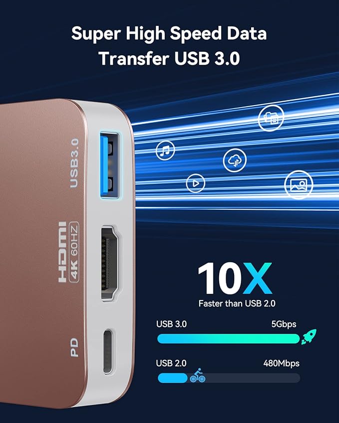 USB C to HDMI Adapter【4K@60HZ】, Vilcome HDMI to USB C Adapter Multiport with USB Type C PD & USB 3.0 Port, Compatible for MacBook Pro/Air, iPad Pro/Air, Dell XPS, iPhone 15 Pro/Max, Android (Rose)