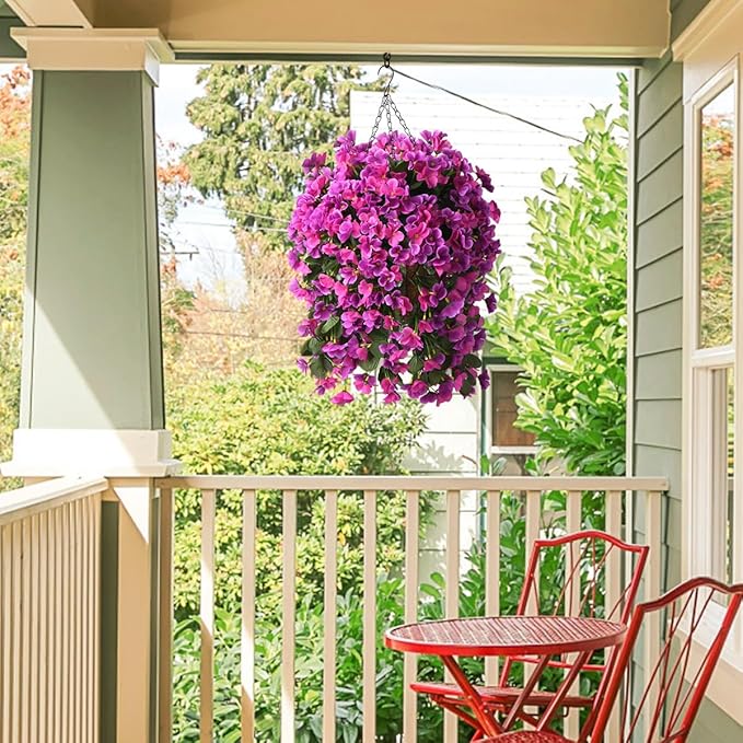 INQCMY Artificial Fake Hanging Plants Flowers Basket for Summer Outdoor Outside Decoration,Faux Silk Begonia Flower in Planter Look Real UV Resistant for Home Porch Patio Balcony Yard Decor
