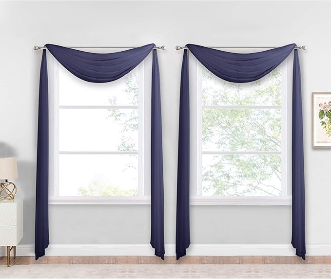 NICETOWN Dark Blue Sheer Window Scarves, Elegant Voile Sheer Window Dressings Sheer Curtains Multifunction for Kids Room/Party, 2 Panels, W60 x L216