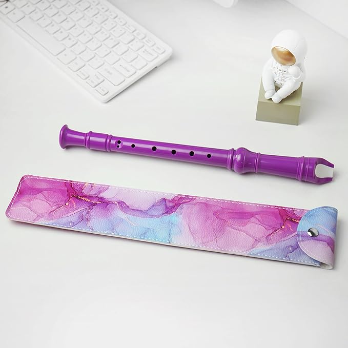 Recorder Instrument for Beginner Kids Adults,8-Hole Soprano Descant Recorder Music Flute with with Cleaning Rod & Leather Case For School Student Home Entertainment(2-Purple Blue Splash-ink)