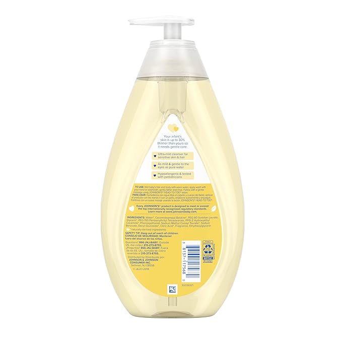 Johnson's Head-to-Toe Gentle Tear-Free Baby & Newborn Wash & Shampoo, Sulfate-, Paraben- Phthalate- & Dye-Free, Hypoallergenic Wash for Sensitive Skin & Hair, 27.1 fl. Oz